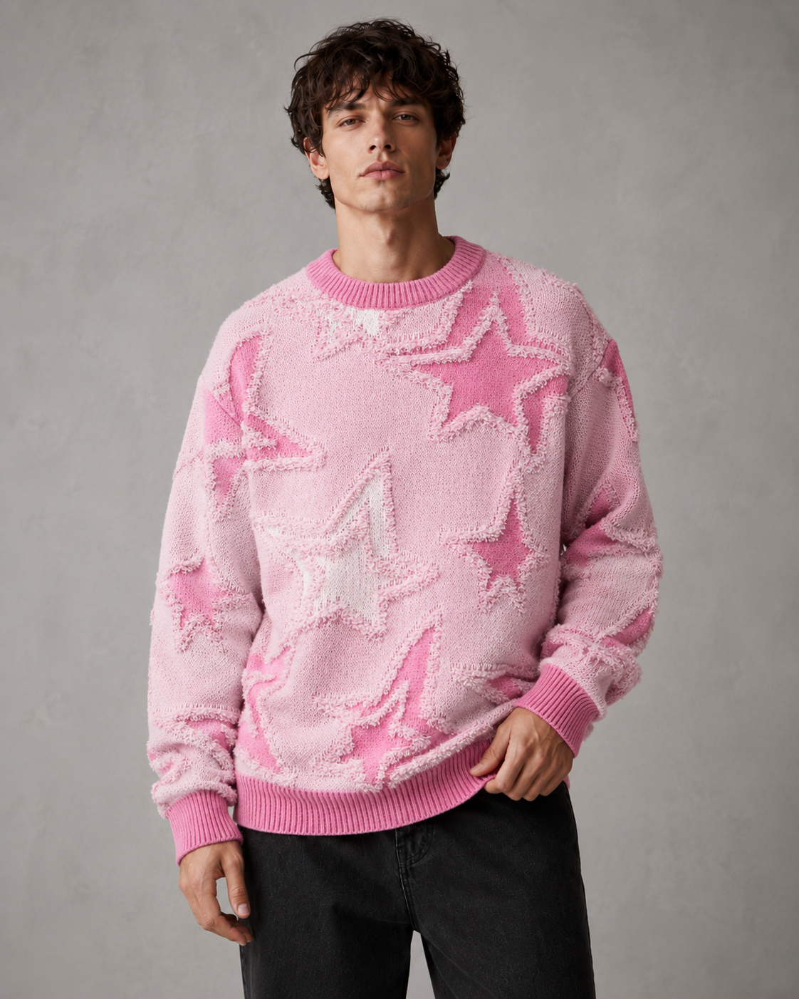 Pull en maille à motif étoilé texturé pour homme Arkon, coupe décontractée
