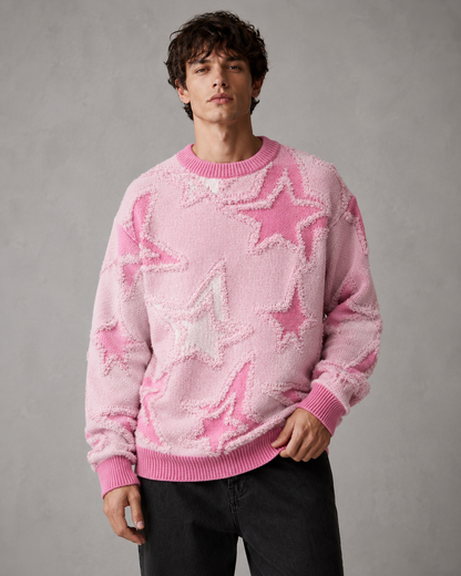 Pull en maille à motif étoilé texturé pour homme Arkon, coupe décontractée