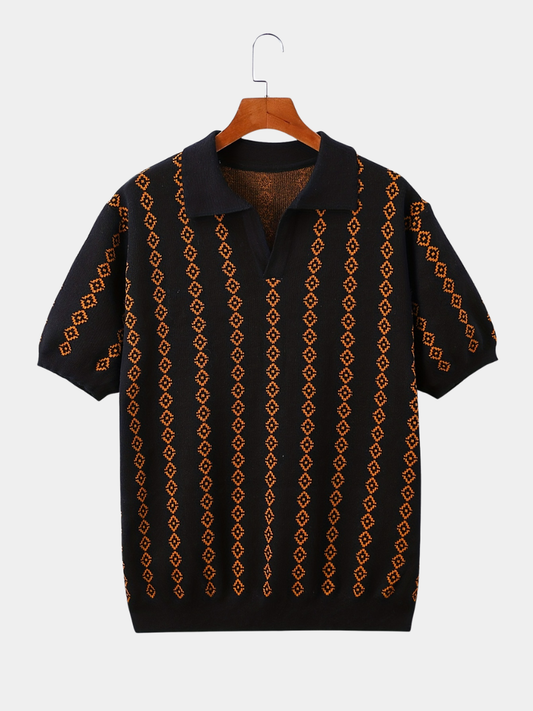 Arkon Short-Sleeve Geometric Knit Polo Shirt