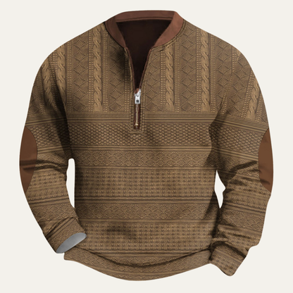 Arkon jacquardgebreide trui met kwartlange rits en elleboogpatches