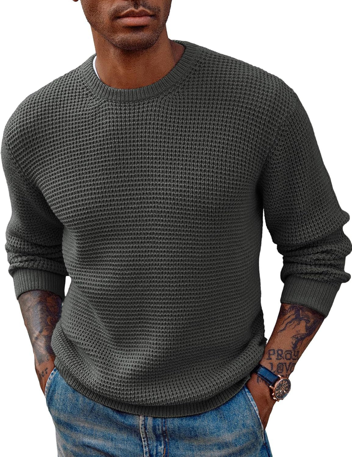 Arkon gerippter Longline-Strickpullover mit Rundhalsausschnitt