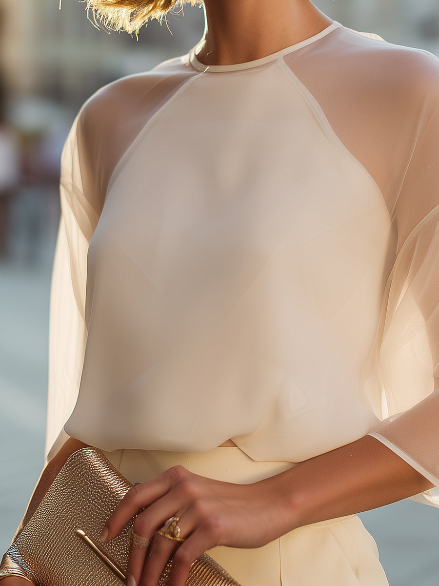 Chemisier Zafren abricot transparent à manches raglan