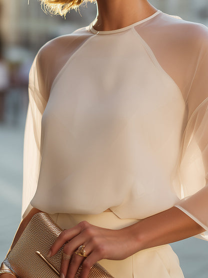 Chemisier Zafren abricot transparent à manches raglan