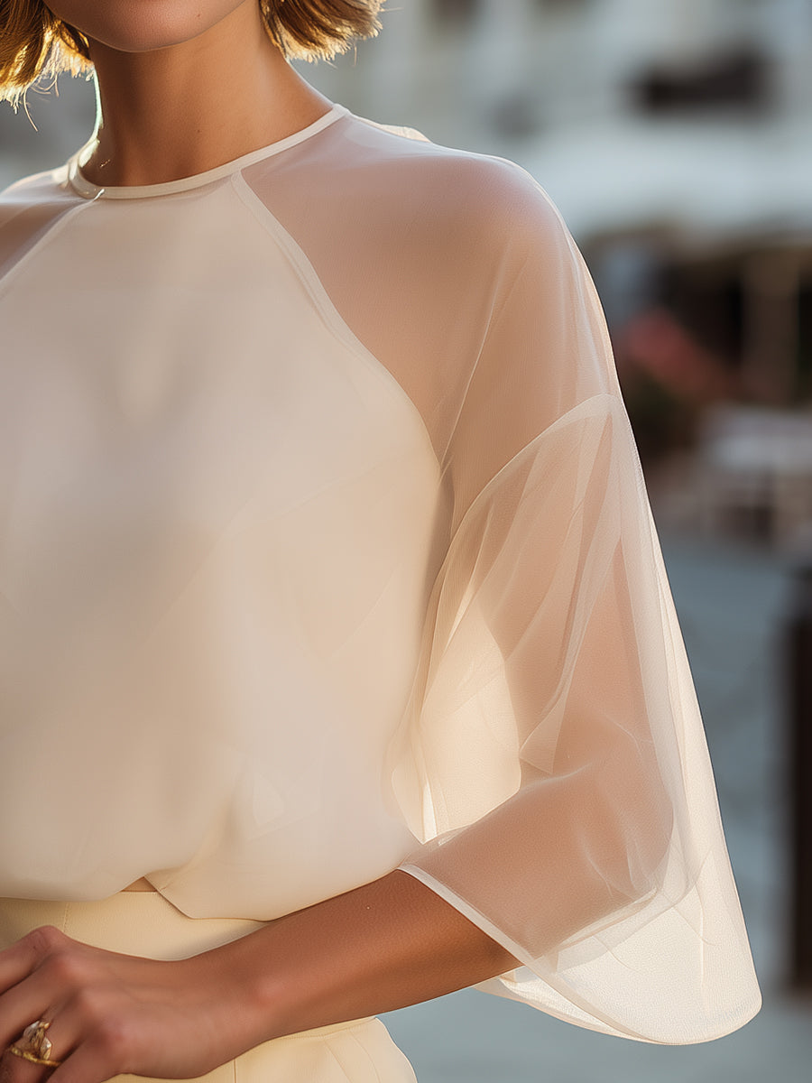 Chemisier Zafren abricot transparent à manches raglan