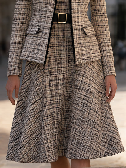 Completo con abito blazer beige a quadri Zafren