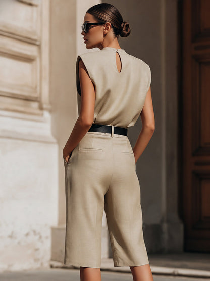 Completo bermuda Zafren beige senza maniche