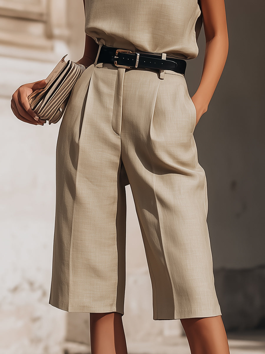 Completo bermuda Zafren beige senza maniche
