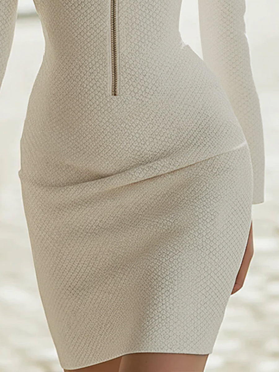 Robe courte Zafren beige à fermeture éclair sur le devant