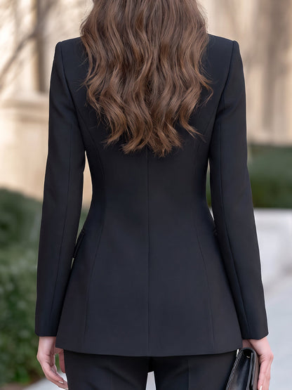 Blazer Zafren nero con revers asimmetrici e cinturino in vita