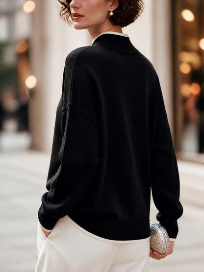 Maglione nero Zafren a collo alto con contrasto