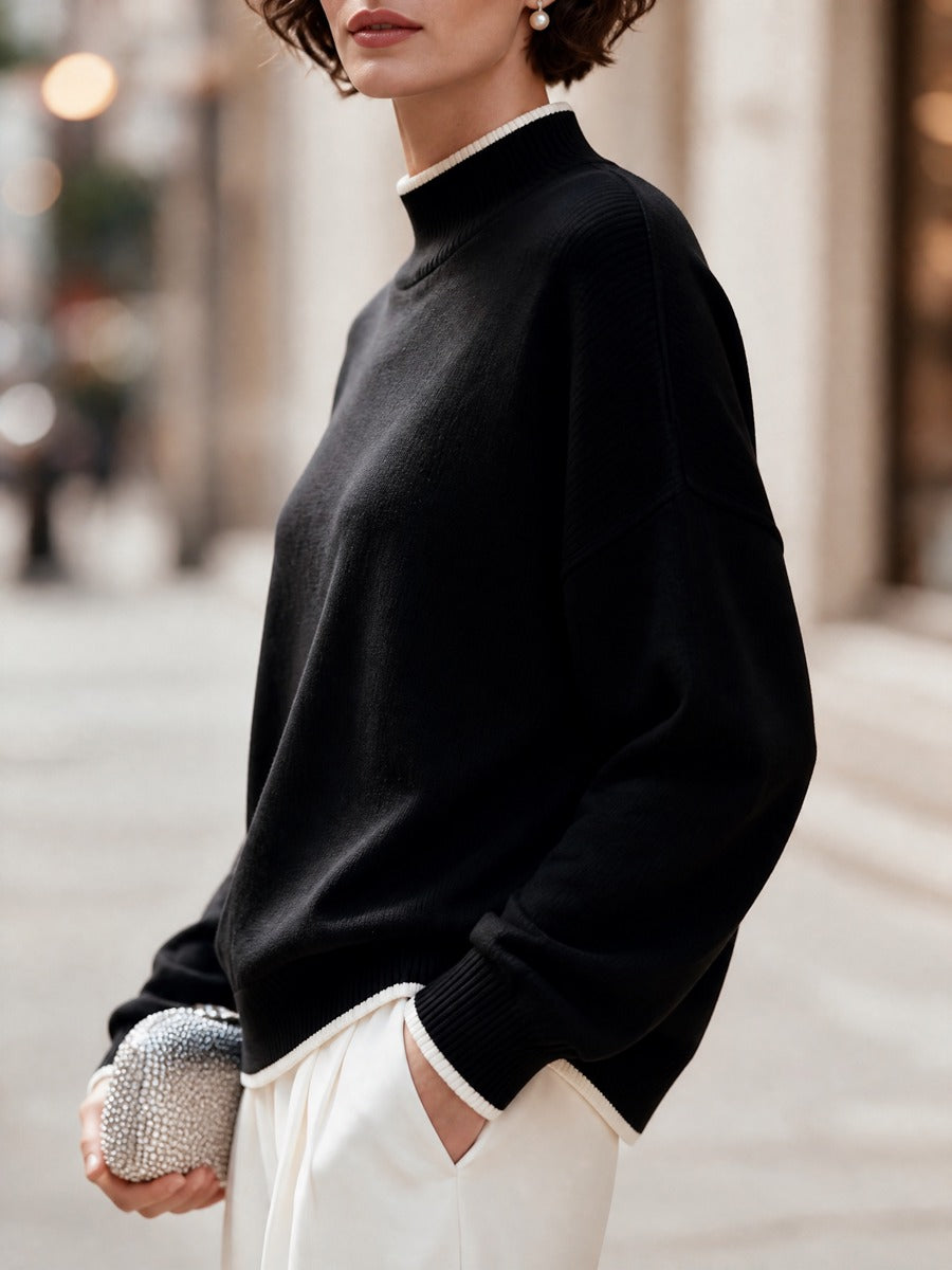 Maglione nero Zafren a collo alto con contrasto