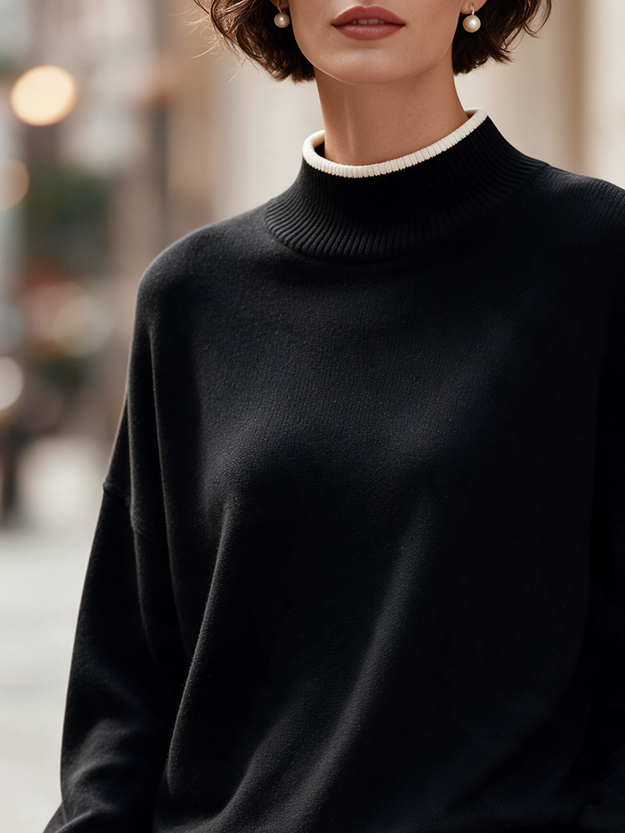 Maglione nero Zafren a collo alto con contrasto