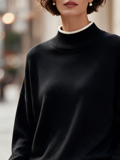 Maglione nero Zafren a collo alto con contrasto