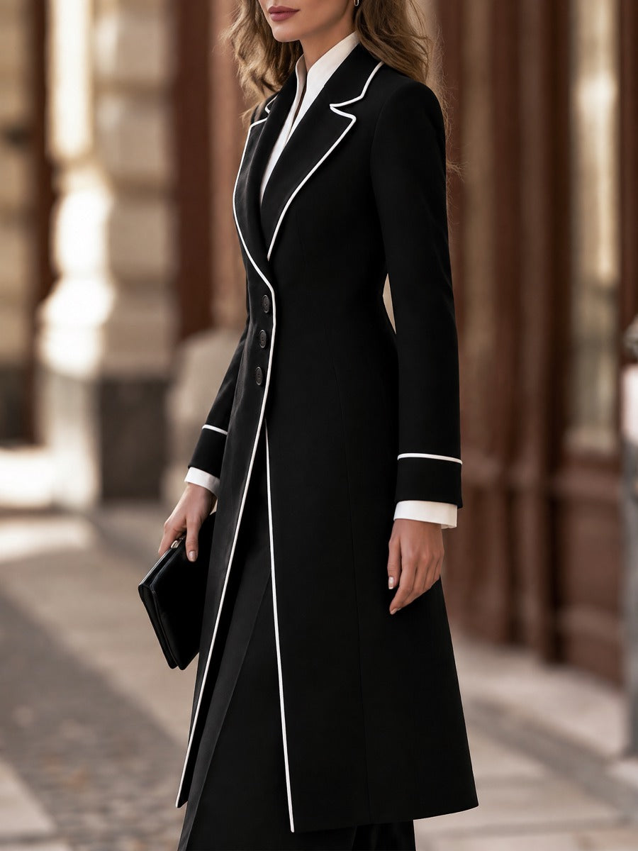 Cappotto lungo nero Zafren con bordatura a contrasto