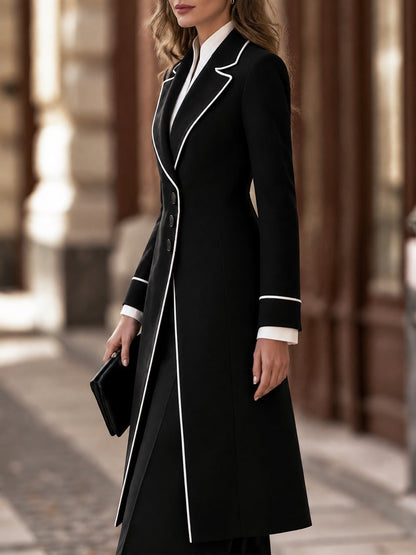 Cappotto lungo nero Zafren con bordatura a contrasto