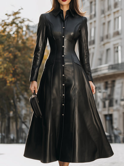 Abito camicia in ecopelle nera Zafren