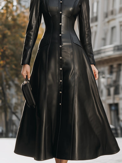 Abito camicia in ecopelle nera Zafren