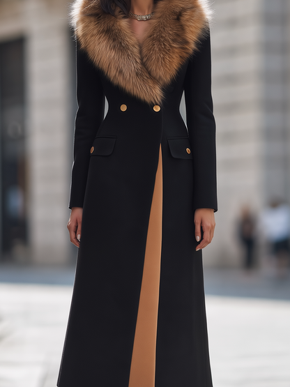 Cappotto Zafren nero in lana con collo in pelliccia