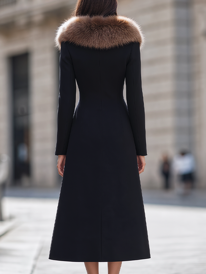 Cappotto Zafren nero in lana con collo in pelliccia