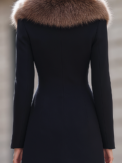 Cappotto Zafren nero in lana con collo in pelliccia