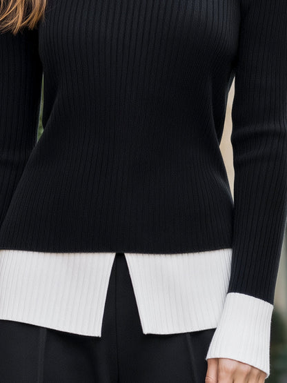 Zafren crni džemper s višeslojnim manšetama i dolčevitom
