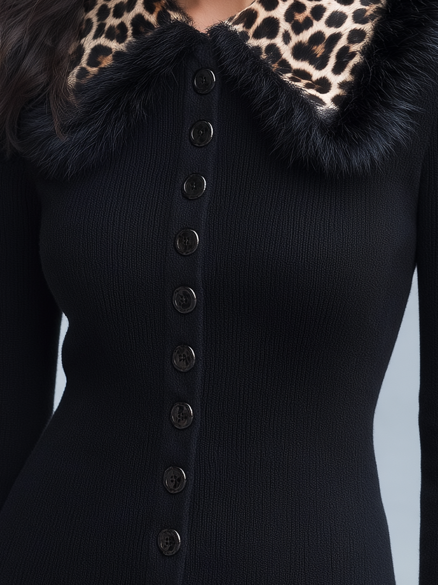 Cardigan in maglia Zafren nero con colletto leopardato