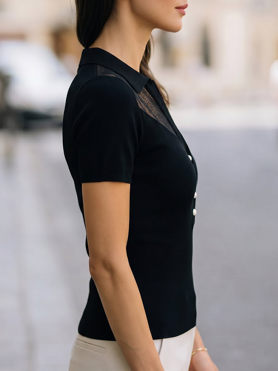 Zafrenov črn polo top z mrežastim jarmom