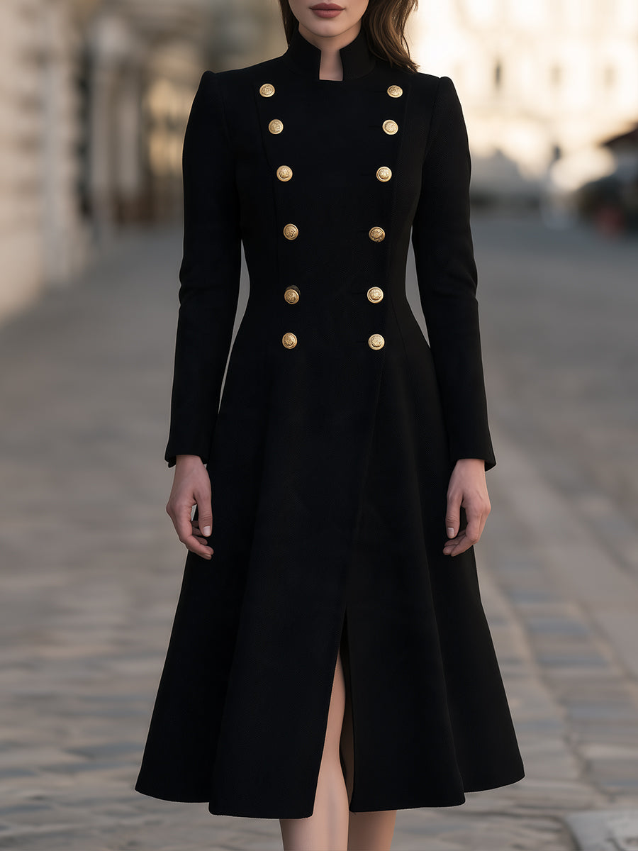 Zafren fekete, katonai stílusú, kétsoros gombolású kabát