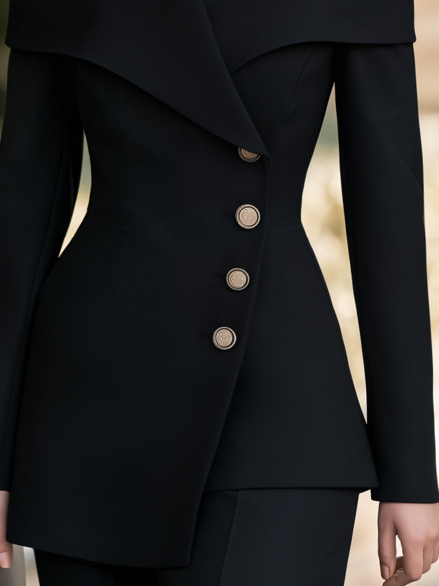 Blazer Zafren nero all’americana con scollo a spalle scoperte