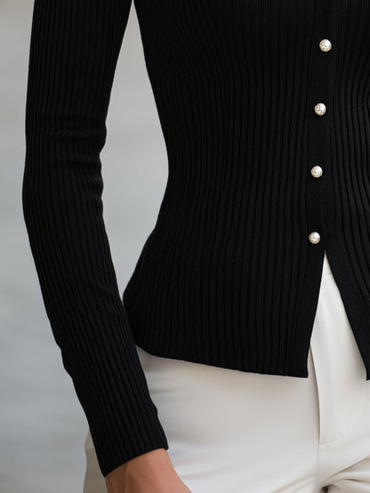 Maglione polo Zafren nero con bottoni di perla