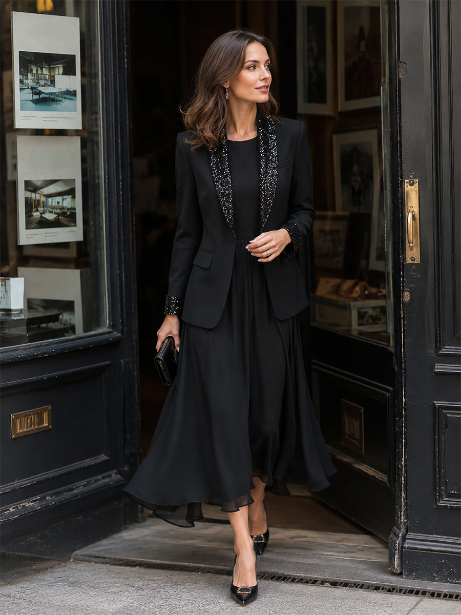 Blazer Zafren nero con paillettes e revers