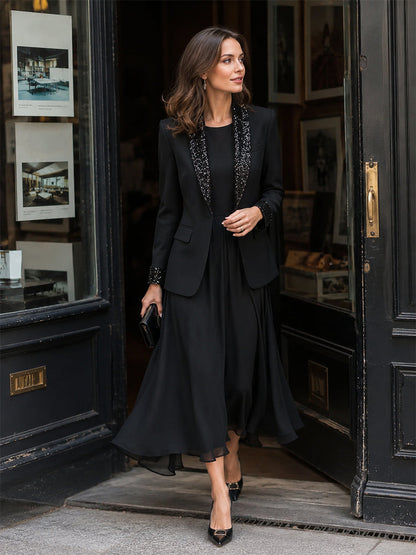 Blazer Zafren nero con paillettes e revers