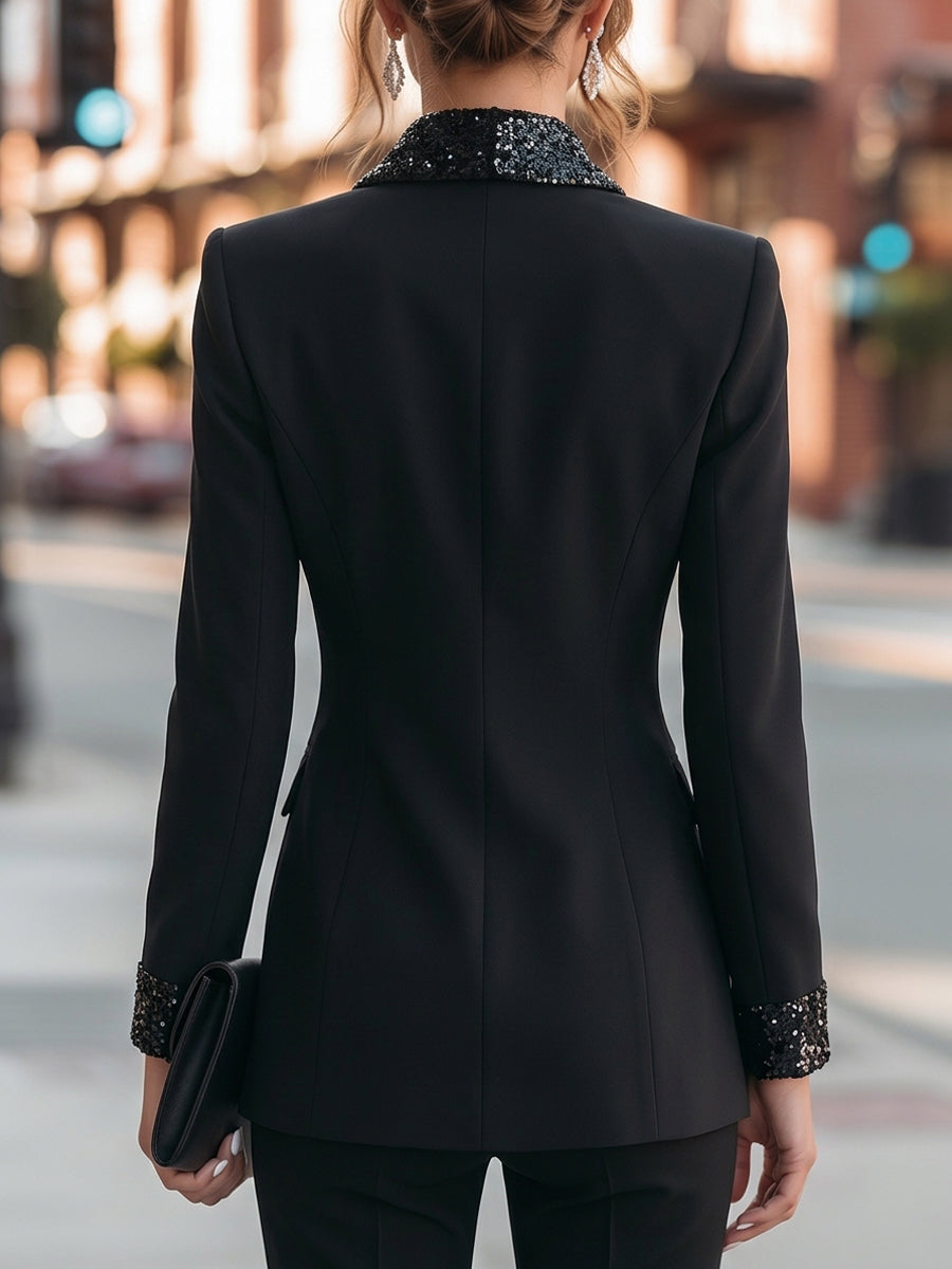 Blazer Zafren nero con paillettes e revers
