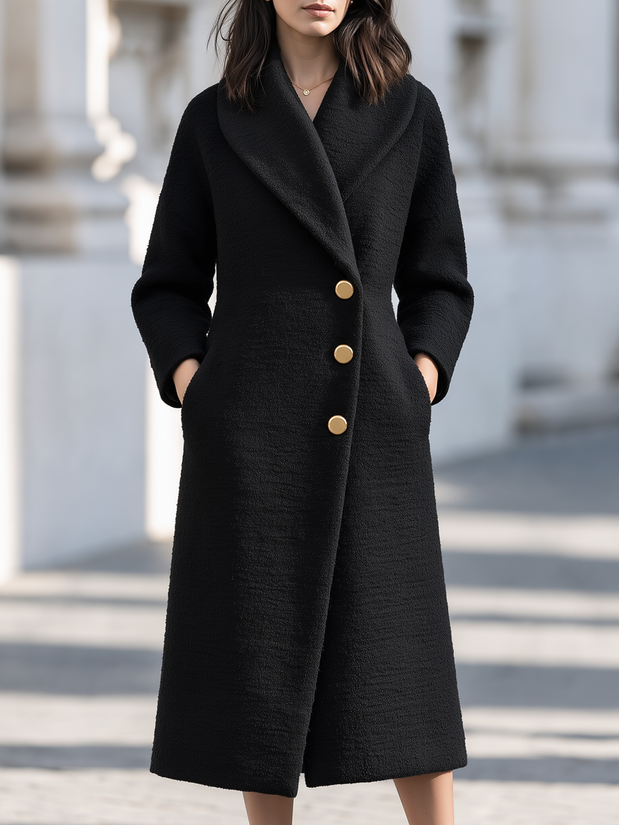 Cappotto Zafren nero testurizzato con collo a scialle
