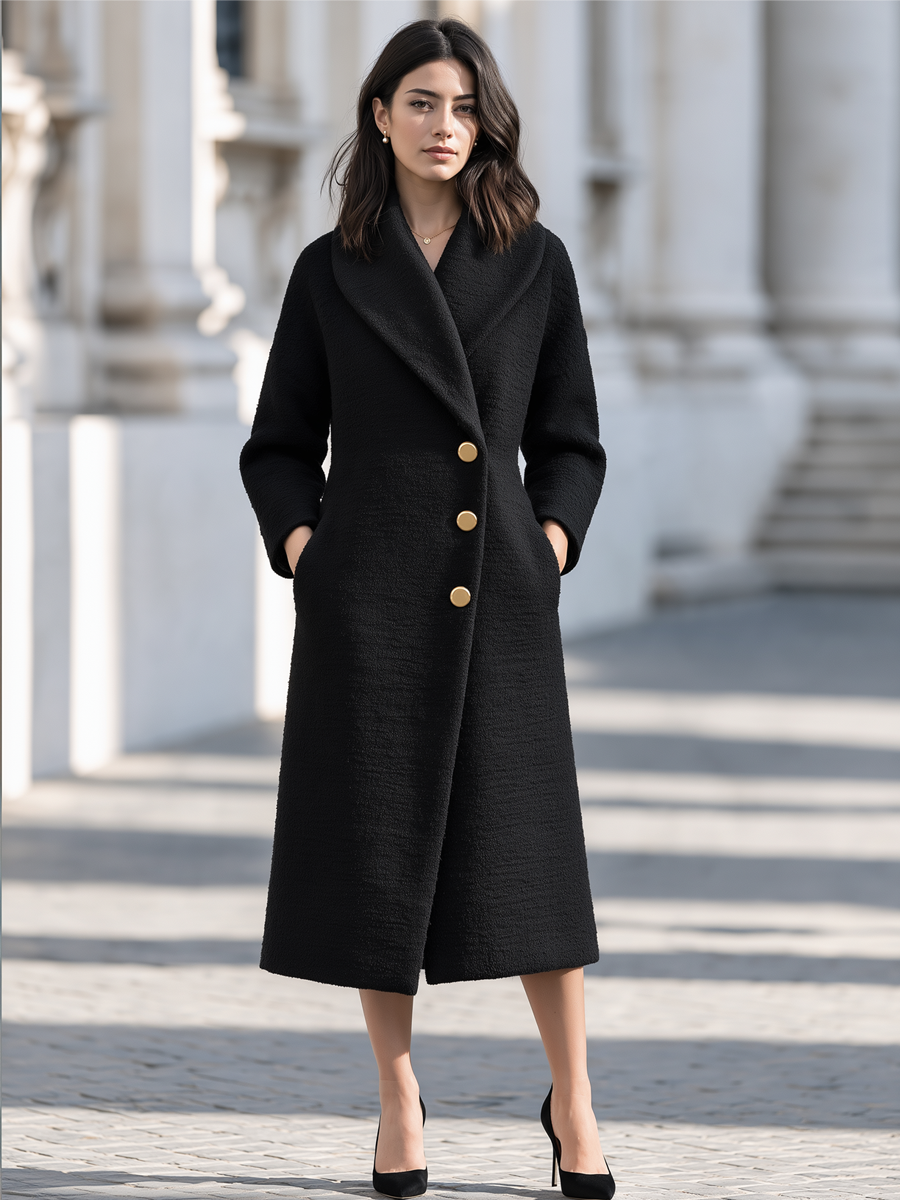 Cappotto Zafren nero testurizzato con collo a scialle