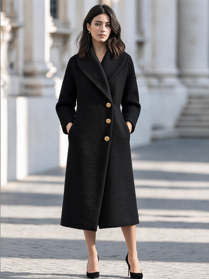 Cappotto Zafren nero testurizzato con collo a scialle