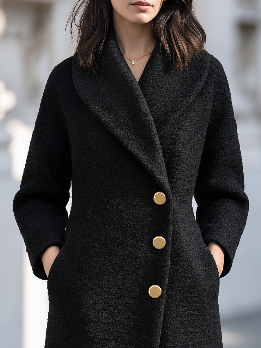 Cappotto Zafren nero testurizzato con collo a scialle