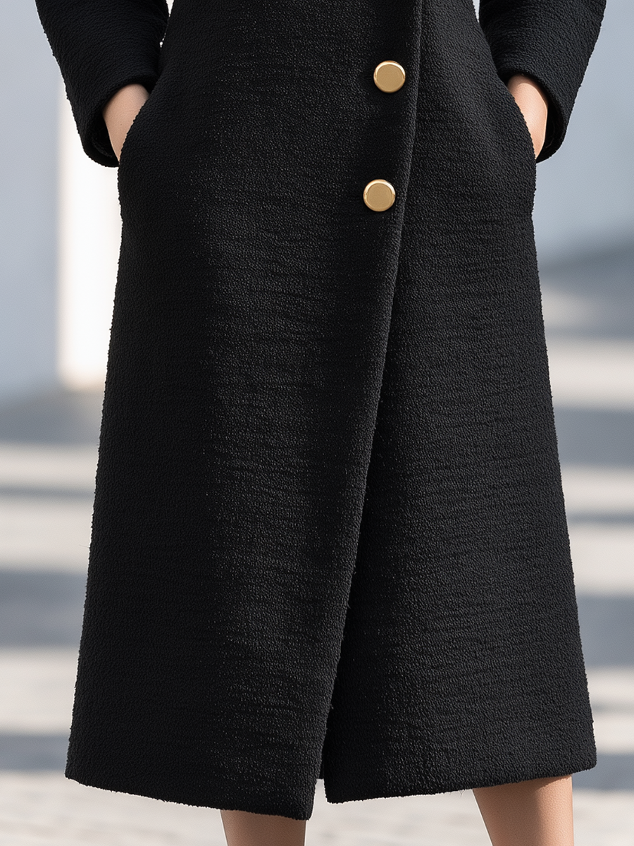 Cappotto Zafren nero testurizzato con collo a scialle