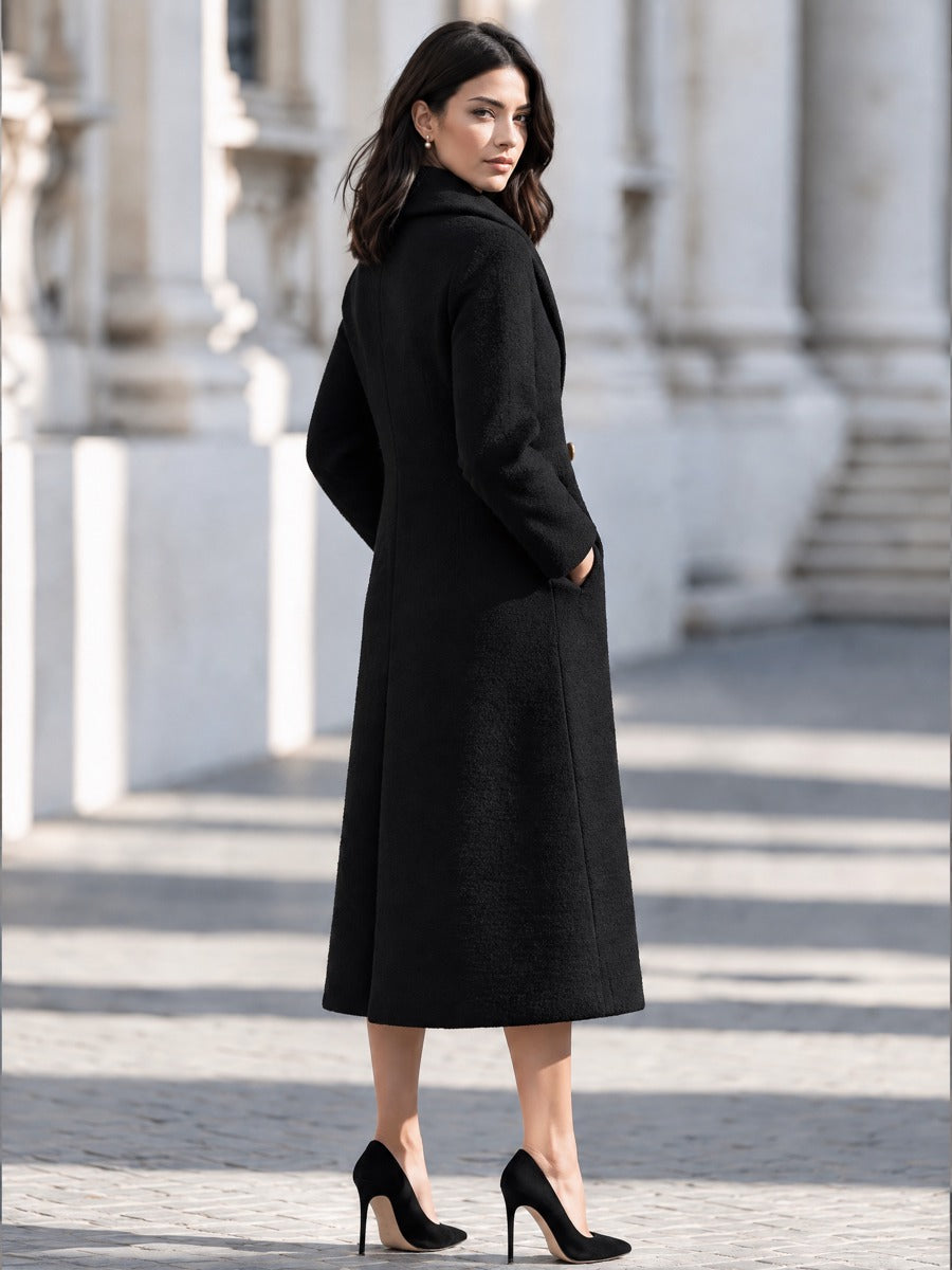 Cappotto Zafren nero testurizzato con collo a scialle