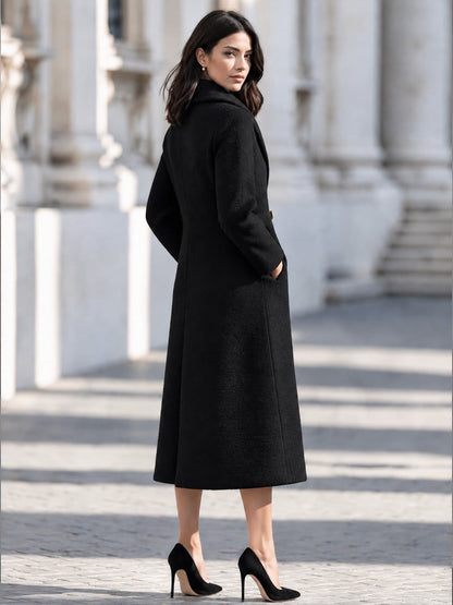 Cappotto Zafren nero testurizzato con collo a scialle