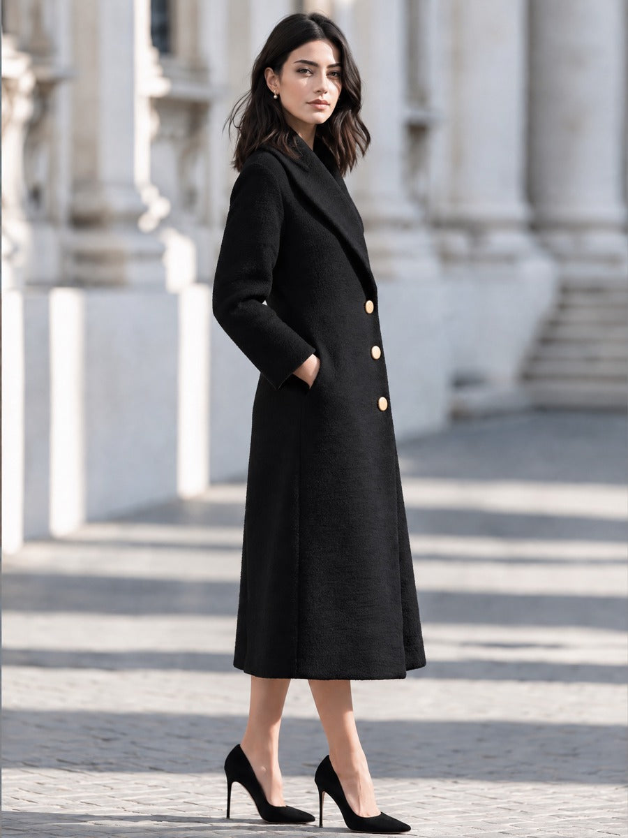 Cappotto Zafren nero testurizzato con collo a scialle