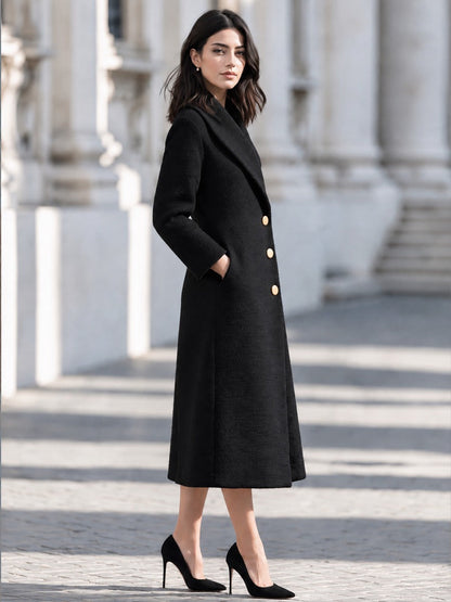 Cappotto Zafren nero testurizzato con collo a scialle