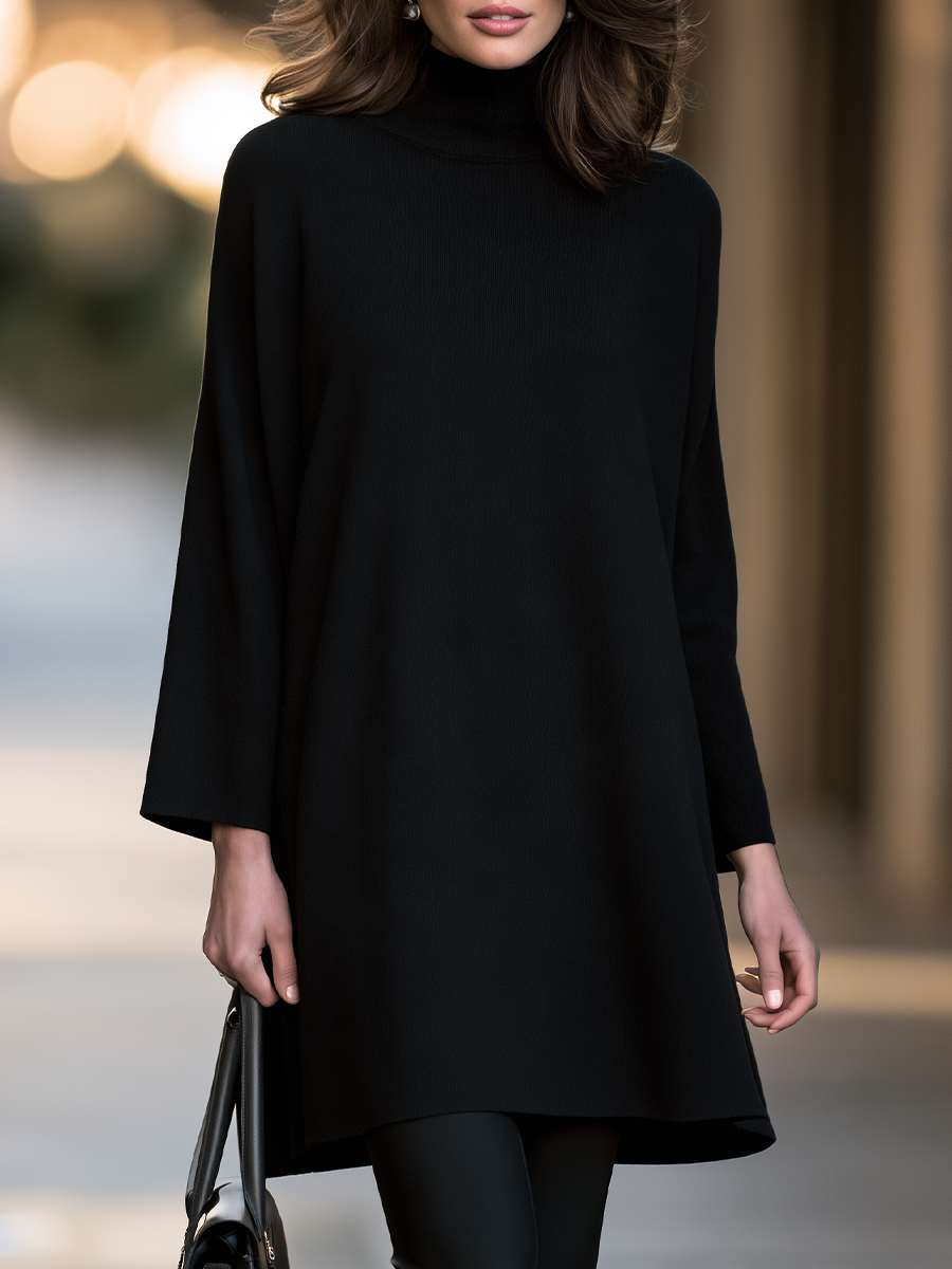 Mini-robe cape Zafren noire à col roulé