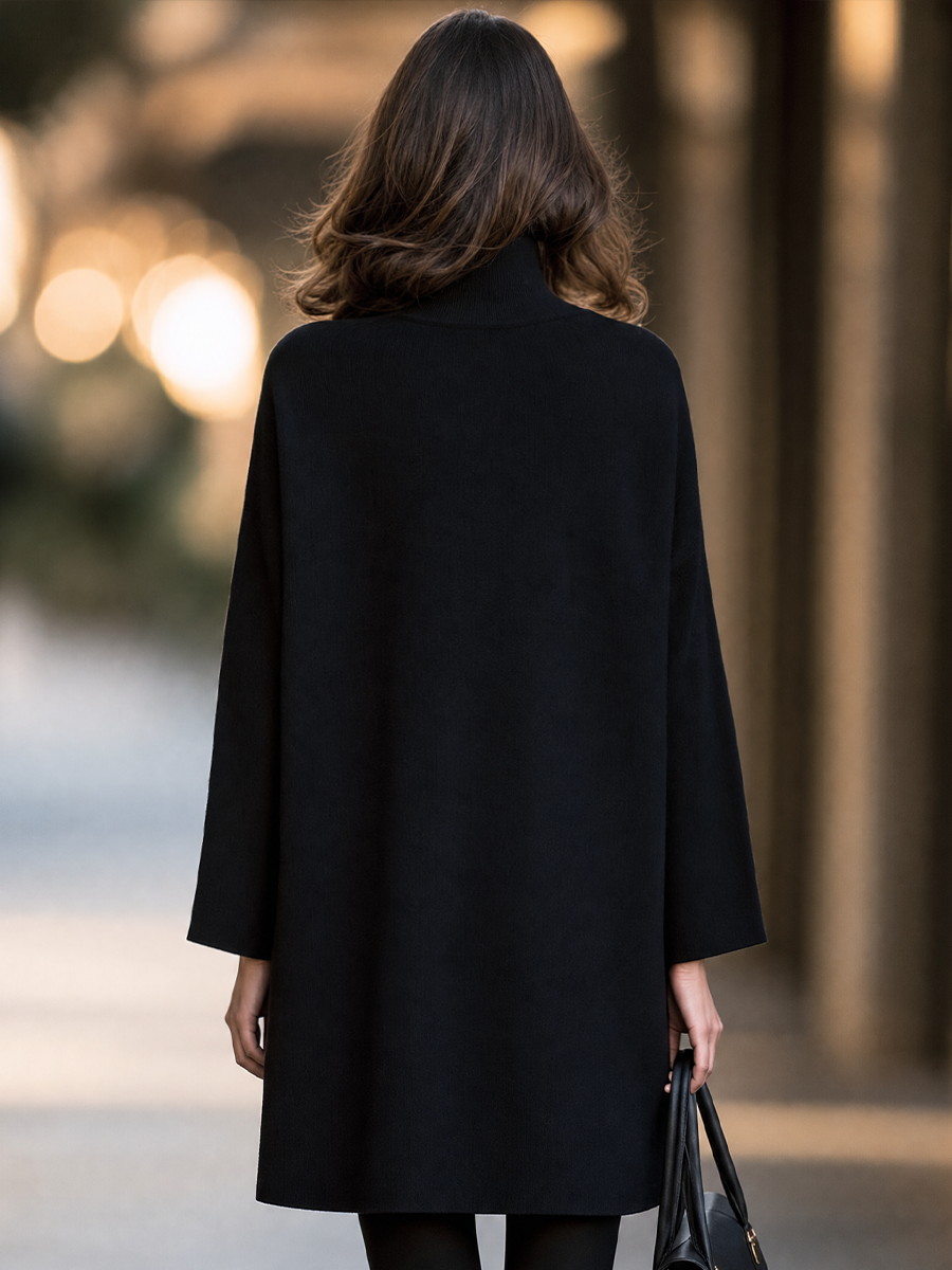 Mini-robe cape Zafren noire à col roulé