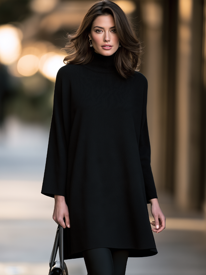 Mini-robe cape Zafren noire à col roulé