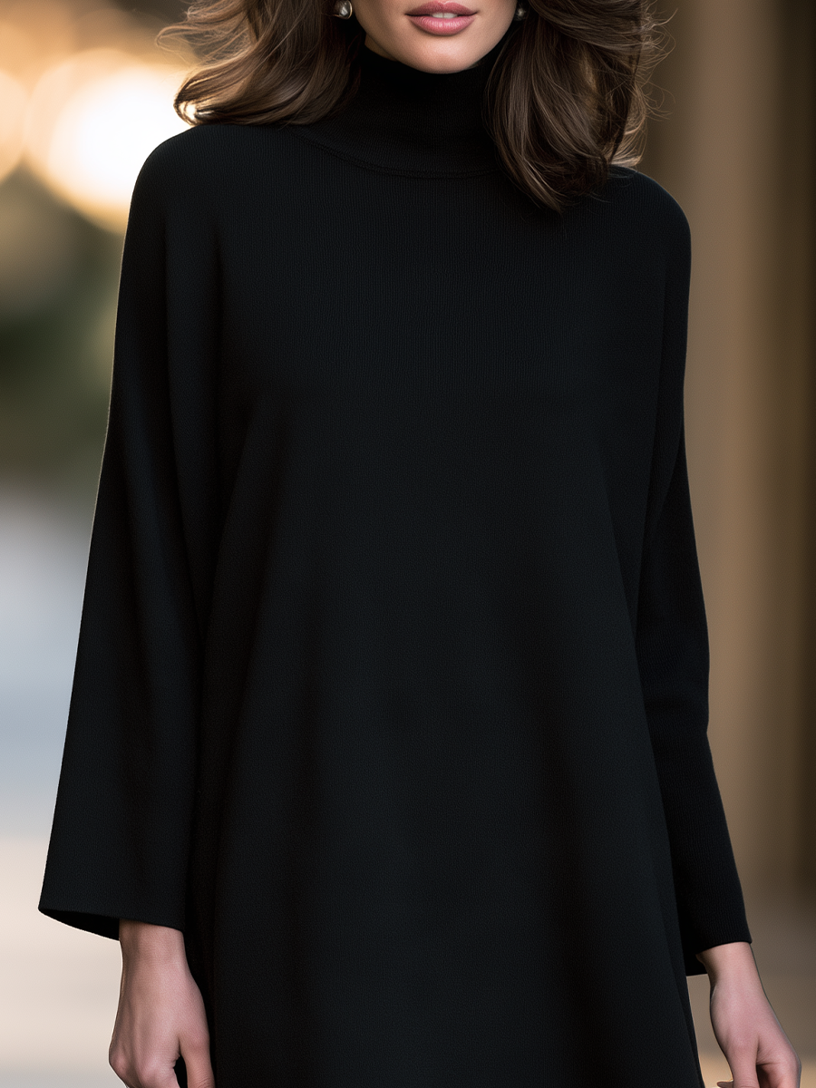 Mini-robe cape Zafren noire à col roulé