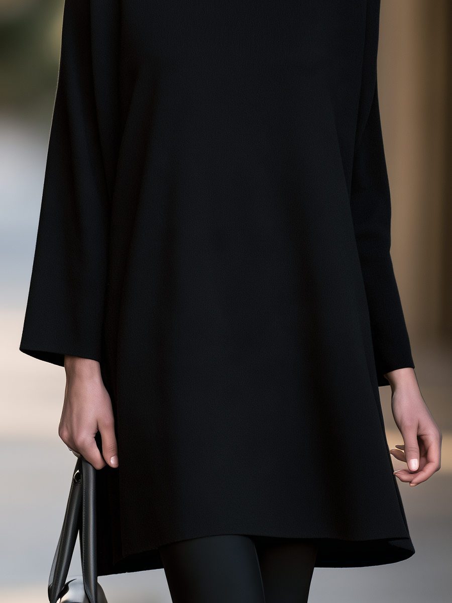 Mini-robe cape Zafren noire à col roulé