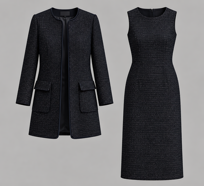 Completo abito giacca in tweed nero Zafren