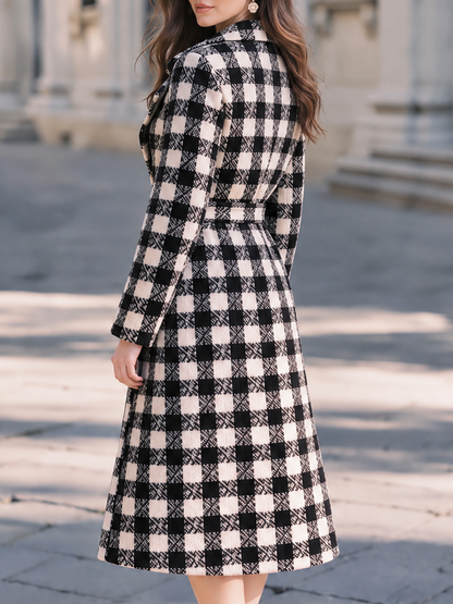 Cappotto Zafren nero e bianco a quadretti Vichy con cintura