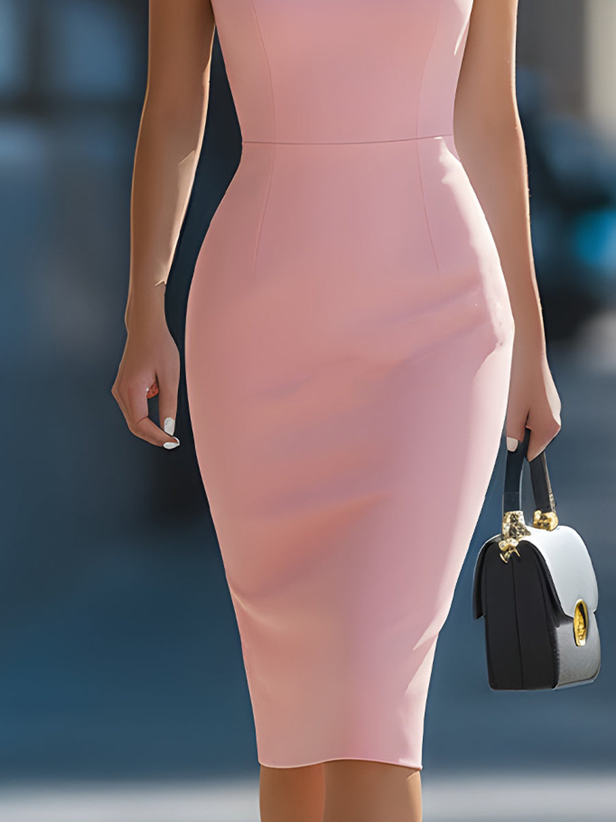 Robe fourreau Zafren rose poudré à épaules dénudées